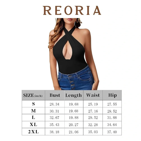 NWT! ReoRia blue criss cross halter body suit XL - Picture 5 of 5